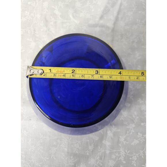 Bohemian Art Glass Short Vase in Cobalt Blue with Enameled Flowers & Gold Detail - Picture 9 of 10